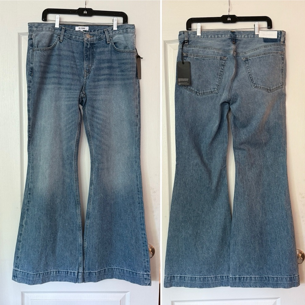 New Re/Done 70s Low Rise Bell Bottom Jeans in Lake Blue, Size 30. - Picture 12 of 14